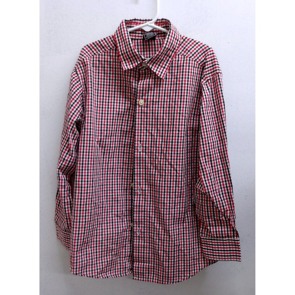 IZOD Boys Red Black White Gingham Check Long Sleeve Button Down Shirt Size M 8